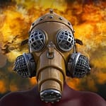 a person wearing a gas mask