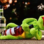 a frog drinking wine, with one bottle in hand and other two beside him. How much Wine are Canadians drinking
