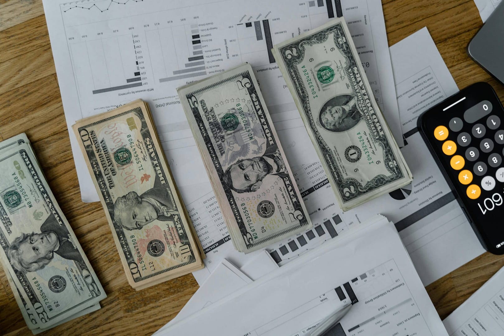 a stack of money on a table