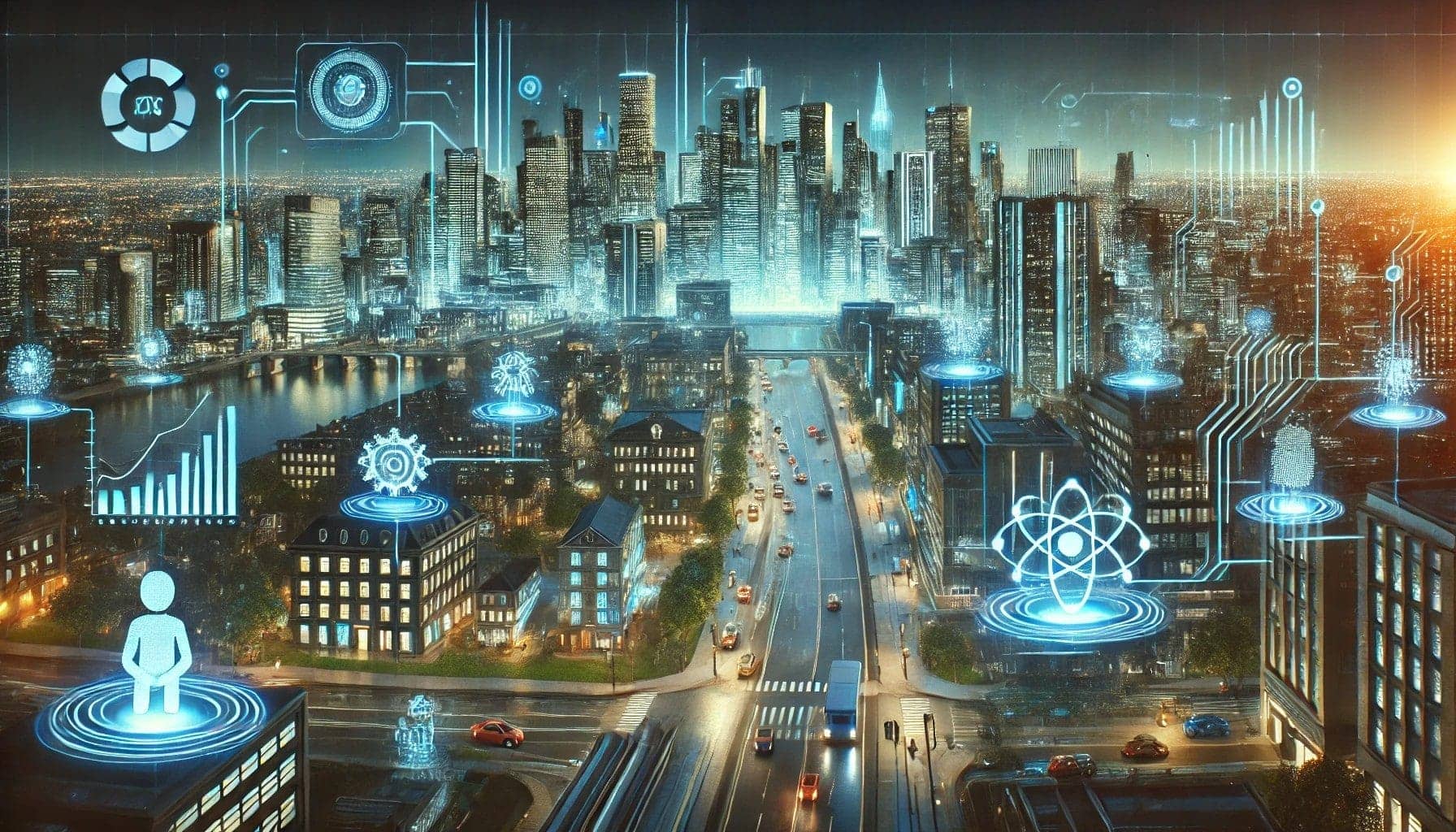 a city with cars and buildings